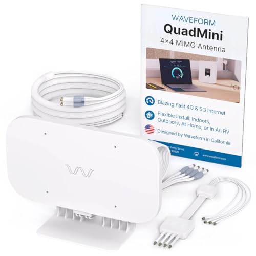 Waveform DualMini: Low-Profile 2x2 MIMO Window Antenna Kit | Omnidirectional 4G/5G Routers & Hotspots | for Netgear M5 & M6, Verizon, AT&T | Homes and RVs | 10’ SMA Cable, TS9 Adapters, Window Entry
