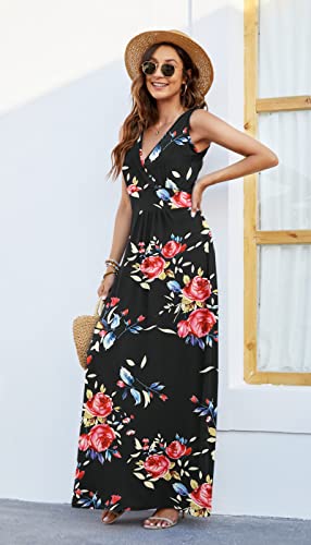 Image of AUSELILY Maxi Dresses for Women Summer Casual Sleeveless V Neck Wrap Dress | Sleeveless Long maxi dress with wrap V neck & side pockets, for formal cocktail, beach & casual daily wear