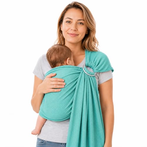 Image of Vlokup Baby Water Ring Sling Carrier | Mesh Baby Wrap for Newborn Girl, Boy, Infant, Toddlers and Kid | Lightweight Breathable, Perfect for Summer, Swimming, Pool, Beach | Great for Dad, Bluish-Green