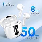 Ecouteurs sans fil, Bluetooth 5.4 Casques, HiFi Stéréo avec 4 ENC Annulation du bruit dans les écouteurs Bluetooth, 50H La lecture, LED Affichage, contrôle de la touche, IPX7 Buds d'oreille imperméables, blanc