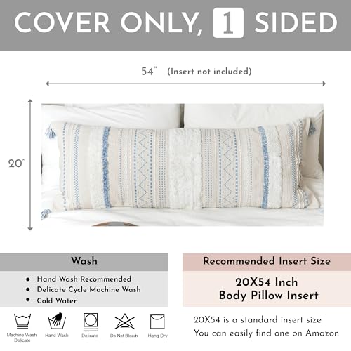 BlissBlush Large Body Pillow Cover for Bed 20x54 Coastal Blue Boho Accent Oversized Long Pillowcase for Bedroom Decorative Cushion Farmhouse Home Décor (Cover ONLY, Pack of 1) - Image 2