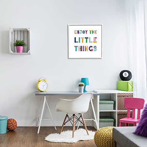 Stupell Industries Enjoy Little Things Kids' Motivational Phrase Block Typography, Designed by CAD Designs White Framed Wall Art, 24 x 242