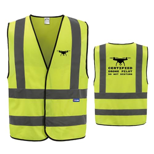 AYKRM Gilet de sécurité haute visibilité réfléchissant – Gilet haute visibilité pour la sécurité et le travail, PILOTE DE DRONE - JAUNE, S
