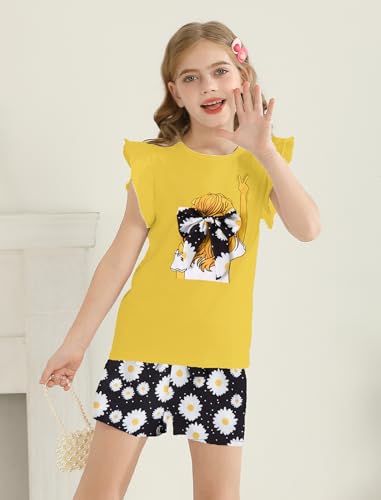 Image of Girls Summer Outfits Cute Sleeveless Top High Waisted Short Sets with Pockets Teen Girl Clothes Size 6-14 T