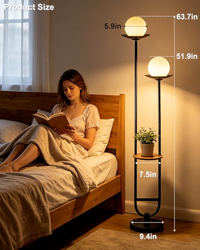 Image of Lightdot 63IN Black Floor Lamp with U Pole, 2 Globe Mid Century Standing Lamps Dimmable with 3000K Warm White LED Bulbs, Unique Vintage Tall Floor Lamp for Living Room /Wedding /Party