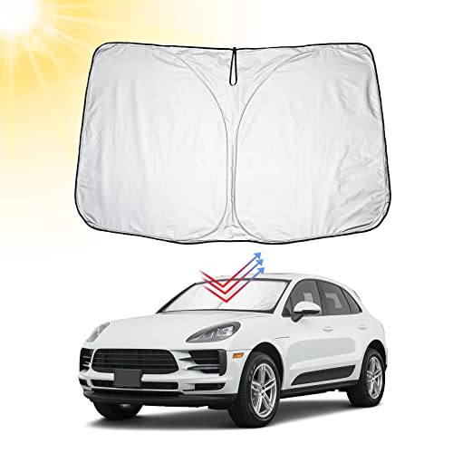 BIBIBO ポルシェ マカン サンシェード 新型 マカン専用 フロント車用サンシェード ポルシェマカン フロントガラス用 日よけ 日焼けシート パラソル 車種専用設計 簡単着脱 折り畳み式サンシェード 収納袋付き マカンアクセサリー パーツ