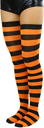 Image of ToBeInStyle Women's Vibrant Horizontal Wide Striped Thigh High Stockings