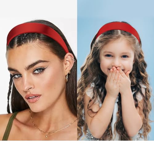 VELSCRUN Tiara vermelha para mulheres, meninas, 4 cm de largura, faixas de cabelo de cetim para mulh
