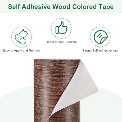 Image of M METERXITY 2-Roll Wood Grain Repair Tape, 2.24in x 15ft Textured Realistic Self-Adhesive Wood Floor Tape Contact Paper for Furniture /Floors /Home [Light Burgundy]