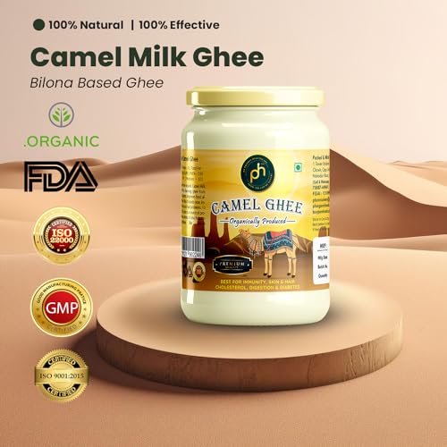 PH's Organic Camel Milk Ghee 250ml (227g) | bilona | Rich in Iron maintains cholesterol Anti-inflamatory | Detoxify the body | It promotes digestion and metabolism, as well as helps with constipation |