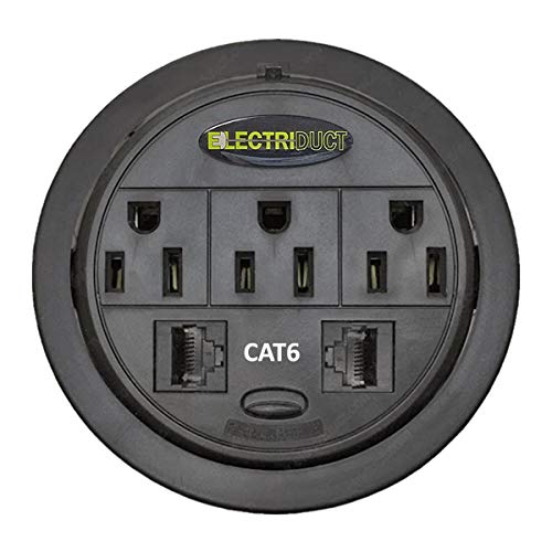 Get Cheap Price Power Tap Grommet with Hidden Power Center w/ 3 Power & 2 CAT6 - Black (Pack of 2)
