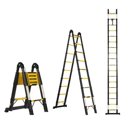 Image of Corvids 5.6m (18.5 ft) Foldable A-Type Carbon Steel Telescopic Ladder, 2-Year Warranty, 18-Step Heavy Duty Extension Ladder, Q195 Rustproof Alloy Steel, Portable Ladder for Home & Outdoor use