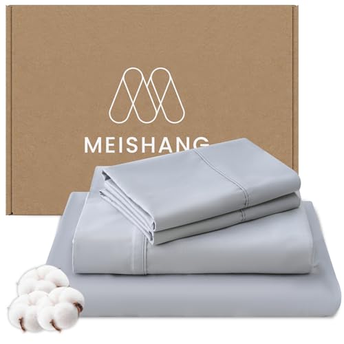 MEISHANG 1000 Thread Count Egyptian Cotton Sheets King - 100% Egyptian Cotton Sheet Set, Sateen Weave, Soft & Breathable, 16" Deep Pockets - 4 Piece (King, Silver)