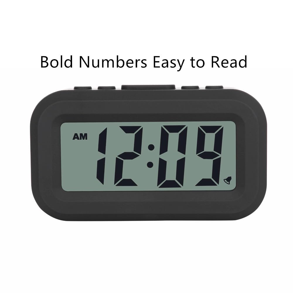 FAMICOZY Small Digital Alarm Clock,Easy to Read,Simple Operation,Constant Backlight On/Off,Crescendo Alarm,9 Min Snooze,12/24Hr,Bedside Travel Alarm Clock,AAA Battery Operated,Black