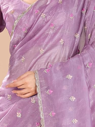 Image of AKHILAM Women's Organza Embroidered Sequins Work Saree With Unstitched Blouse Piece (RANI2501 RN Parent)