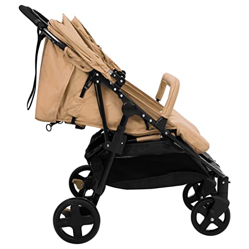 Geschwisterwagen, MOONAIRY Zwillingskinderwagen, Geschwisterbuggy, Double Stroller, Doppelkinderwagen, Taupe und Schwarz Stahl