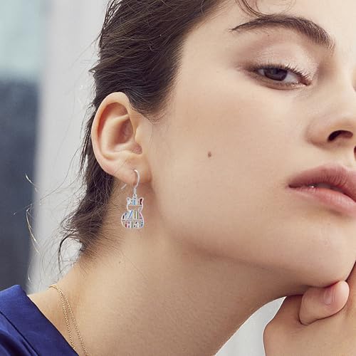 Cat Book/Hummingbird/Highland Cow/Wolf/Chicken Earrings Sterling Silver Animals Jewelry Gift for Women3