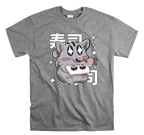T-shirt Cat is Eating Sushi imprimé chat mignon gris vêtement unisexe taille S