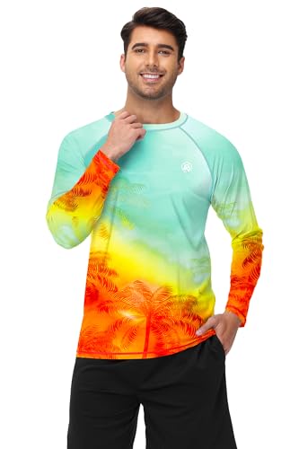 Image of AOBUTE Mens Long Sleeve Swim Shirt Quick Dry Sun Protection Rash Guard