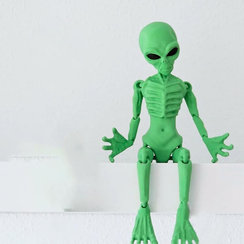 Poseable Alien Figure, 3D Printed Green ET Model, Flexible Joints, Desk Toy for Home Office, Fidget Toy