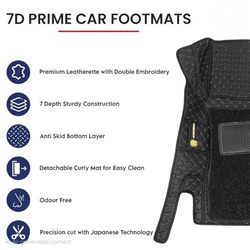 Image of NCEHEAL 7D Compatible with Volkswagen Virtus Custom Fitted Faux Leather 7D Antiskid Car Floor Mats - Black with Silver Thread