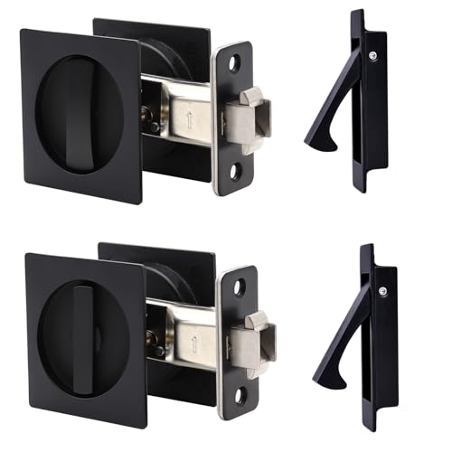 Cerradura y Tirador para Puerta Corredera de Bolsillo Dontay 2 Pack, para puertas de 1 3/8” a 2 3/16” de grosor, Acero Inoxidable acabado Satinado Negro miniatura 1