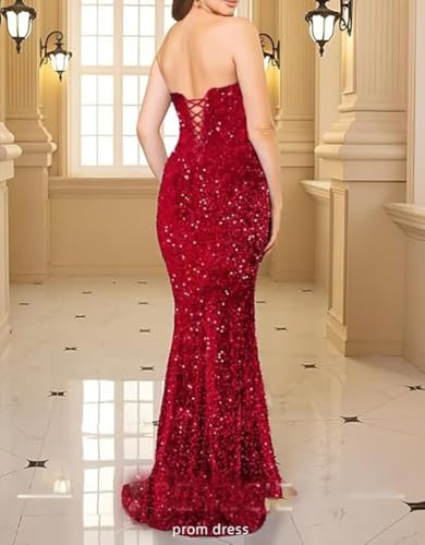 Sparkly Sequin Prom Dress Strapless Glitter Prom Dresses Long Foraml Party Evening Gowns with Slit3