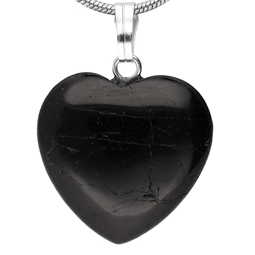 Lebensquelle Plus Herzanhänger Turmalin (Schörl) | Edelstein Anhänger mit 925er Silberöse | 1,5 cm x 1,5 cm - 2 x 2 cm Herz mit Öse | Inklusive Edelsteinkarte