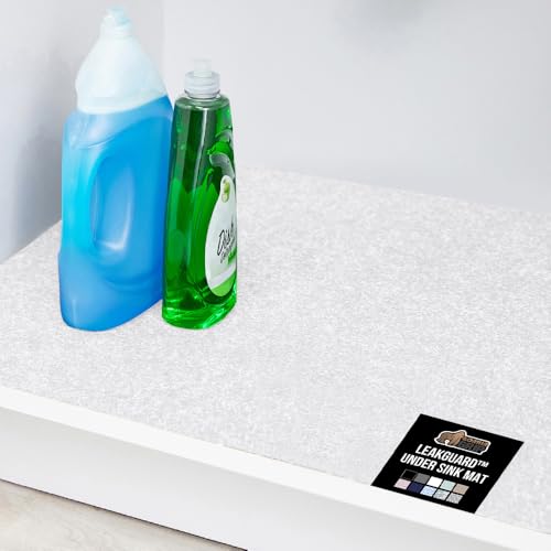 GORILLA GRIP LeakGuard Non-Adhesive Under Sink Mat for Kitchen Cabinet, Waterproof Quick Dry Shelf Liner, Durable Absorbent Felt Mats for Bathroom Sinks, Cabinets, Dresser, Easy to Trim, 24x24 White