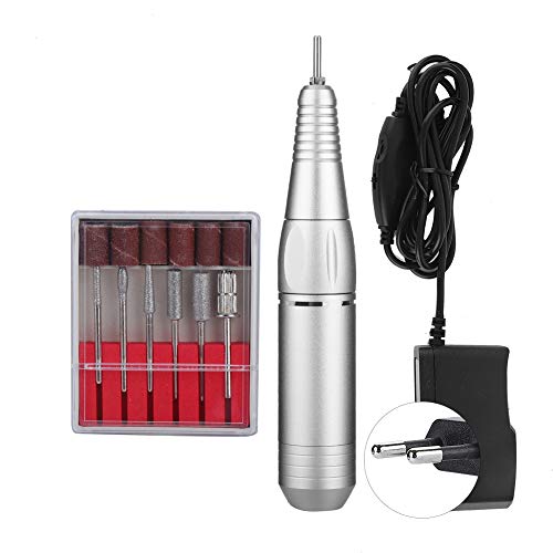 Preisvergleich Produktbild Protable Nagelbohrer Maniküre Maschine, Intelligente Geschwindigkeitsregelung Nagelbohrer Kit, Ersatzgriff Handstück Für Nagelpoliermaschine Mit 6 Schleifköpfen(Silber)