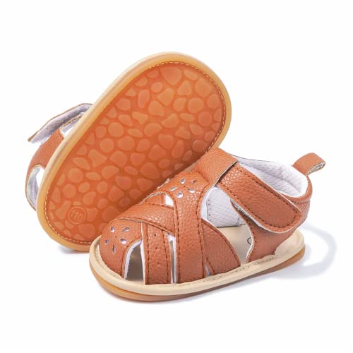 Image of Meckior Baby Toddler Infant Girls PU Leather Soft Open Toe Summer Sandals Flower Princess Flat Shoes