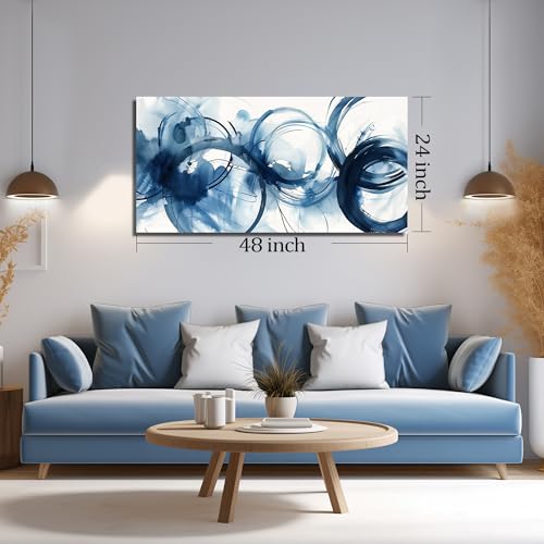 WVMAPTA Abstract Circle Canvas Wall Art for Bedroom Blue and White Wall Decor for Dining Room Big Modern Poster Wall Art for Apartment Size 24 x 48 Inch by WVMAPTA - Image 7
