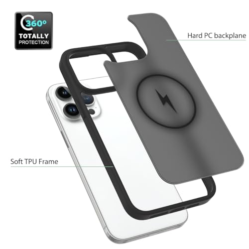 Image of Glassology Silicon Case for iPhone 15 pro Frosted Magnetic Case - Matte Translucent TPU+PC Shockproof & Anti-Scratch Phone Cover with N52 Magnet (Black)