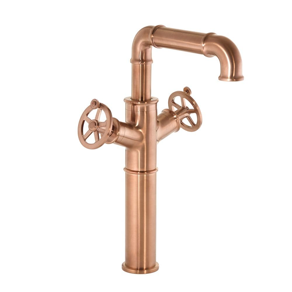 Milano Brushed Copper Zandra High Rise Bathroom Basin Mixer Tap Circular Handle Swivel Spout - Copper