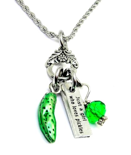 ChubbyChicoCharms Loves pickles charm 20" Necklace pickle jewelry with picklejar charms3