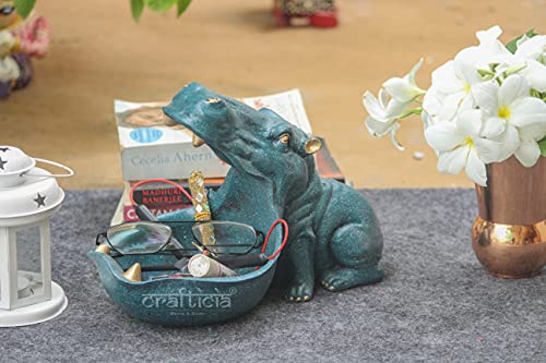 Image of Resin Big Mouth Hippopotamus Showpiece As Storage Hippo Animal Statue Home Interior Decor (27.5X15X20 cm, Blue)