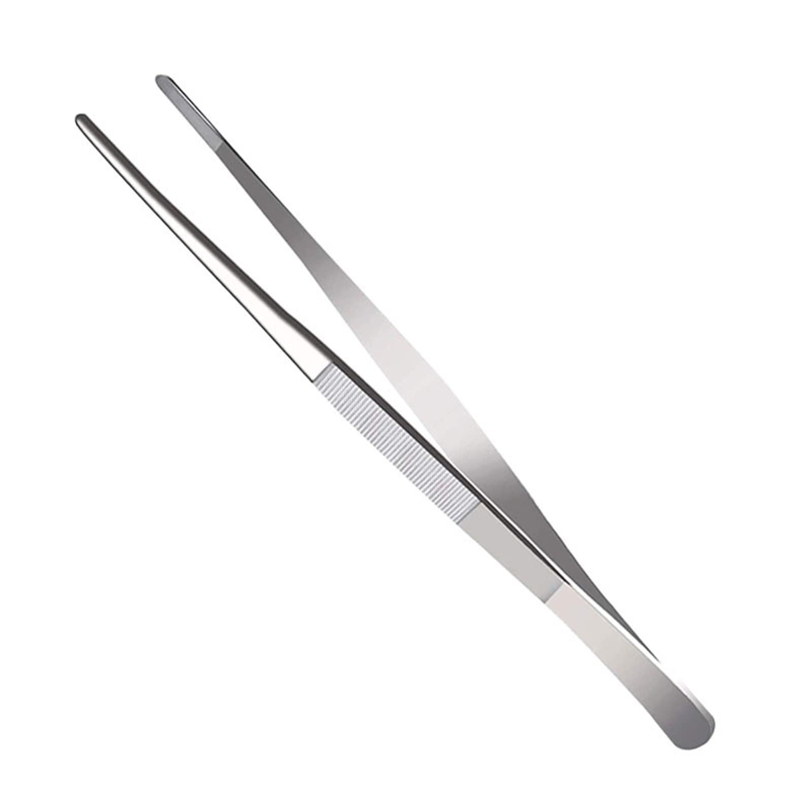 YOGAYE Tweezers, Forceps Tweezers Bent Flat Tips Precision Curved Science Surgical Tongs Metal SewingTweezers with Teeth Knurled Handles (Color : Silver, Size : E)