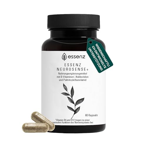 ESSENZ - Neurosense+ 60 Kapseln - Zur Unterstützung der normalen Zell- und Nervenfunktion. Natürliche Kapseln mit Folsäure sowie Vitamine B6 & B12. Made in Germany