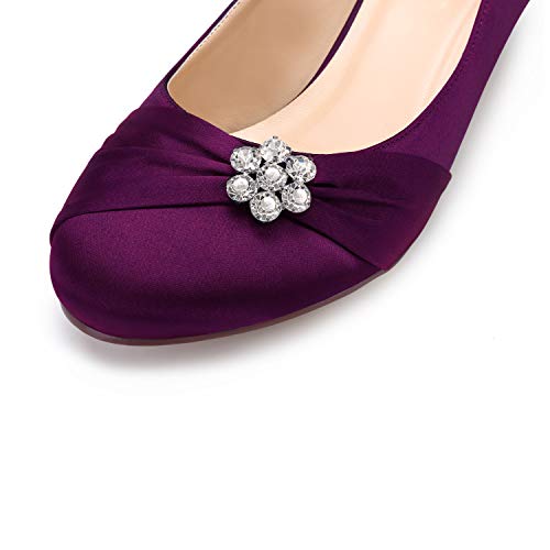 Image of ERIJUNOR Women Closed Toe Comfort Kitten Heels Rhinestones Satin Wedding Evening Dress Shoes