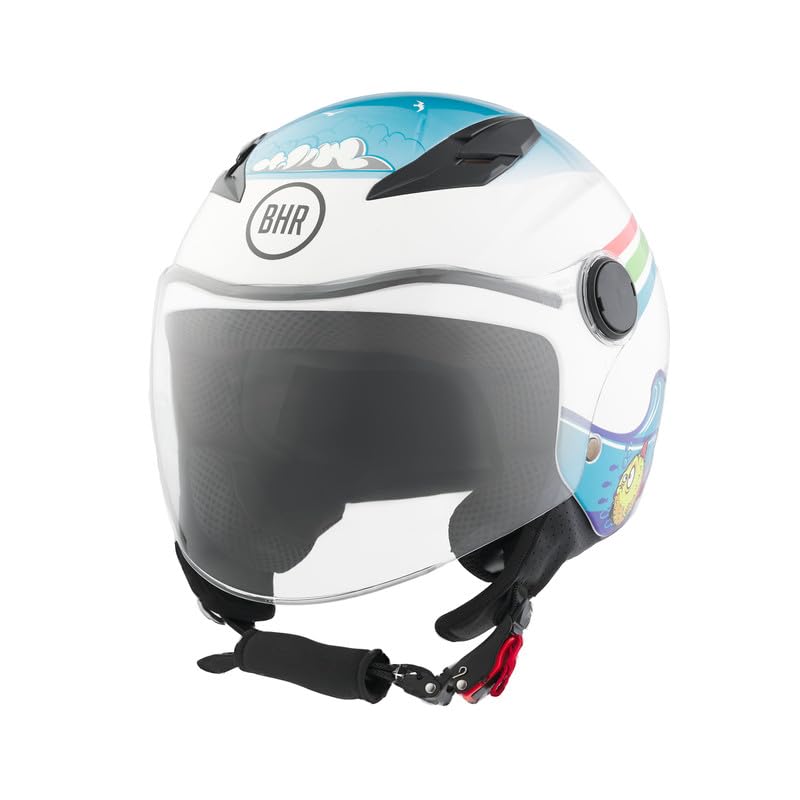 Casco Moto Bambino Demi-Jet, BHR 838 CHILDREN, Casco Scooter per Bambini/Bambine Omologato ECE 22.06, Visiera Antigraffio e Sgancio Micrometrico, Sea, L