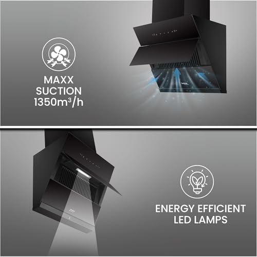 Image of Hindware Smart Appliances | Greta Neo 60 cm Chimney | 1350 CMH | Inclined Glass | Thermal Auto Clean | Filterless | Touch control, Motion sensor | 10 Yrs Warranty on Motor & 2 Yrs on Product (Black)