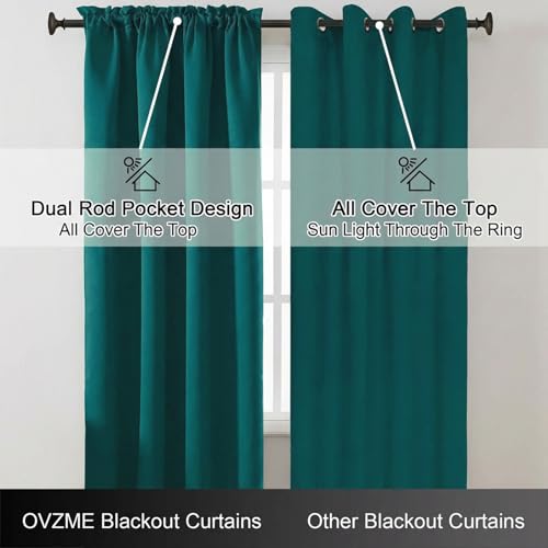 Image of Teal Blackout Curtains for Bedroom 72 Inch Length 2 Panels Set, Thermal Insulated Curtains for Living Room Nursery, Dual Rod Pocket Window Drapes for Patio French Door Front Door, 2x40Wx72L
