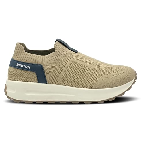 Image of BRUTON Men's Beige & Black Casual Sneaker | Lightweight Cushioned Lace-Up Shoes | Breathable Fashion Footwear for Walking, Travel, College