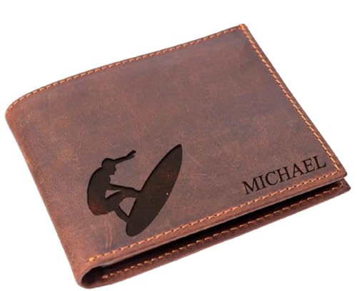 Personalized Surfer Wallet, Custom Sports Wallet, Surfing Wallet, Engraved Men Wallet, Christmas Wallet, Birthday Gift for men, Wallet Gift,Crazy Horse Leather Wallet