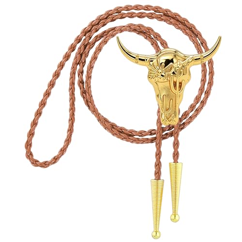 Image of Jeilwiy Bolo Tie for Men Western Cowboy Tie Necklace Gold Bolo Tie Leather Necktie Halloween Tie Accessories for Women