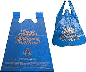 EcoQuality 1/6 Large Size 12x6.5x22 Inch Blue Plastic Shopping Bags for Delivery, Retail, Grocery, Restaurant, Takeout