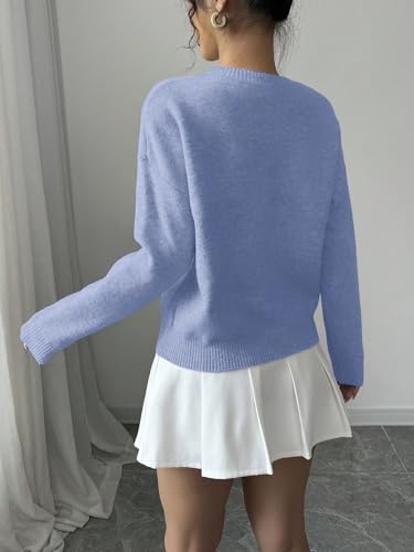 Image of Verdusa Women's Spring 3D Flower Appliques Crewneck Sweaters Long Sleeve Drop Shoulder Pullovers Knit Going Out Tops