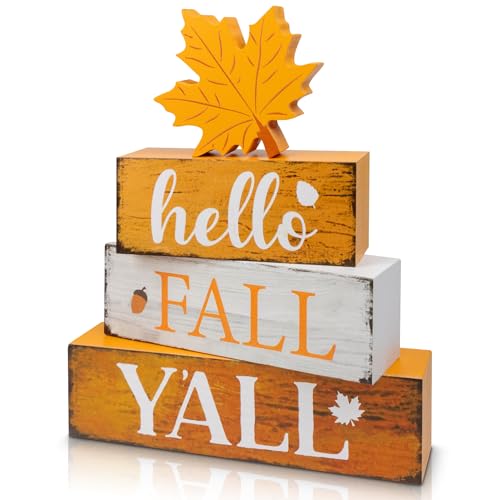 Image of 4 Pcs Hello Fall Decor Wooden Tiered Tray Decor, Maple Leaf Autumn Decorations Gifts for Home