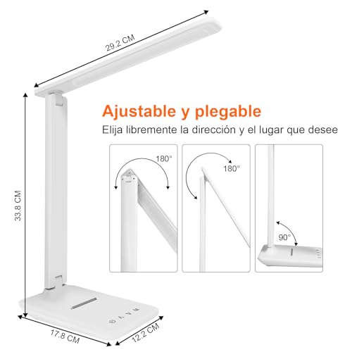Miniatura 5 de lámpara Led Escritorio, Flexo de Escritorio con luz nocturna, lampara de escritorio con control táctil, Puerto de carga USB, 5 niveles de luminosidad 5 modos (blanco)