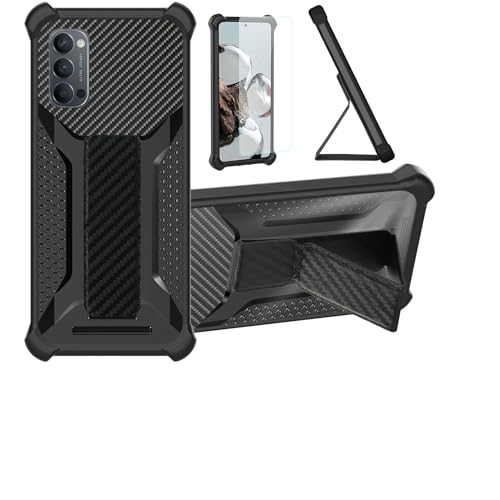 Custodia per Oppo Reno4 Pro 5g Cover Custodia Case Ibrida [Con protezione dello schermo in vetro temperato] [supporto magnetico pieghevole] [resistente alle impronte digitali smerigliato] Nero